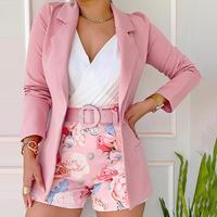 Live Only ChicMe Women's Long Sleeve Blazer & Floral Print Shorts Set With Belt