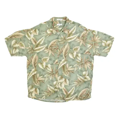 PIERRE CARDIN Mens Hawaiian Shirt Green Floral 2XL