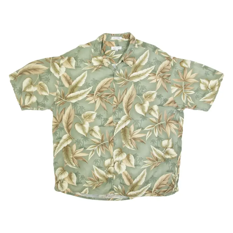 PIERRE CARDIN Mens Hawaiian Shirt Green Floral 2XL