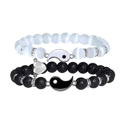 Volcano Stone Black Matte Black Gallstone Wood Beads Bracelet Set Combination Hip Hop Elastic Bracelet Bracelet Bracelet