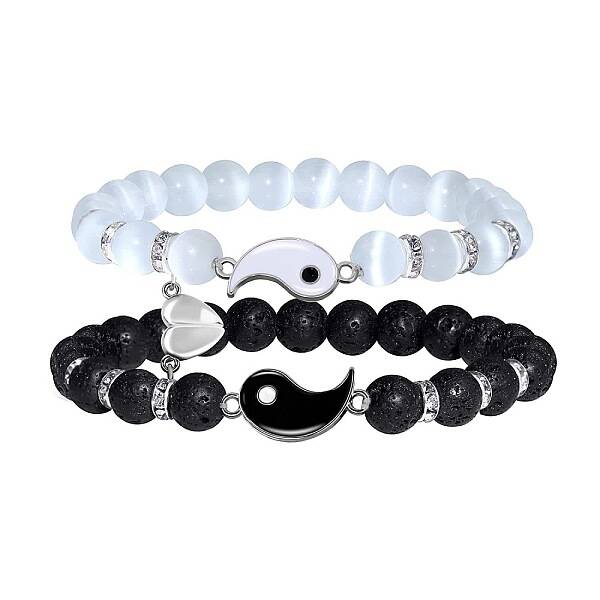 Volcano Stone Black Matte Black Gallstone Wood Beads Bracelet Set Combination Hip Hop Elastic Bracelet Bracelet Bracelet