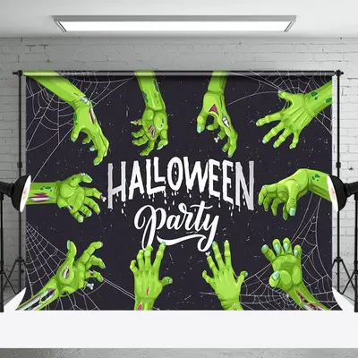 Aperturee Green Scary Hand Spider Wab Halloween Party Backdrop - Aperturee