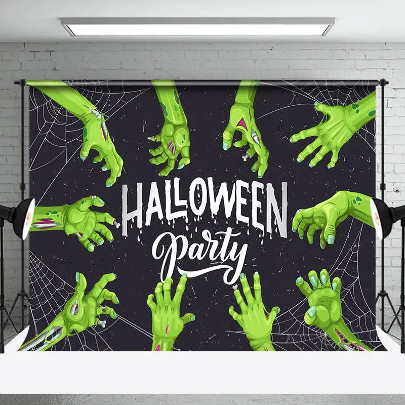 Aperturee Green Scary Hand Spider Wab Halloween Party Backdrop - Aperturee