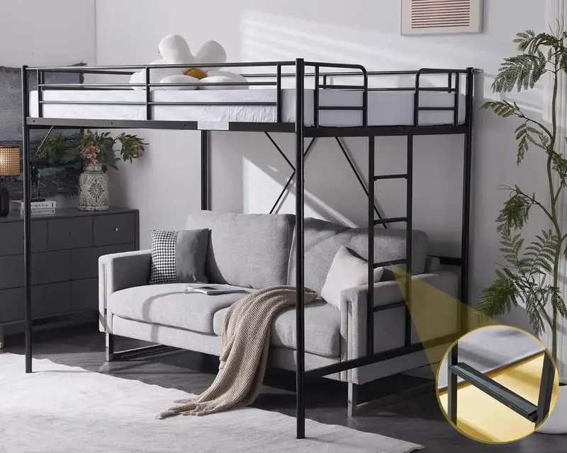 VINGLI Loft Bed Full Size with Flat Rungs for Adults, Kids and Young Teens, No Box Spring Required,Heavy Duty Metal Slat Supp...
