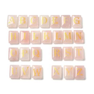 26Pcs Natural Rose Quartz Healing Rectangle with Letter A-Z Display Decorations
