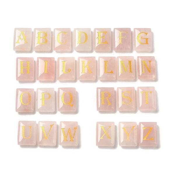 26Pcs Natural Rose Quartz Healing Rectangle with Letter A-Z Display Decorations