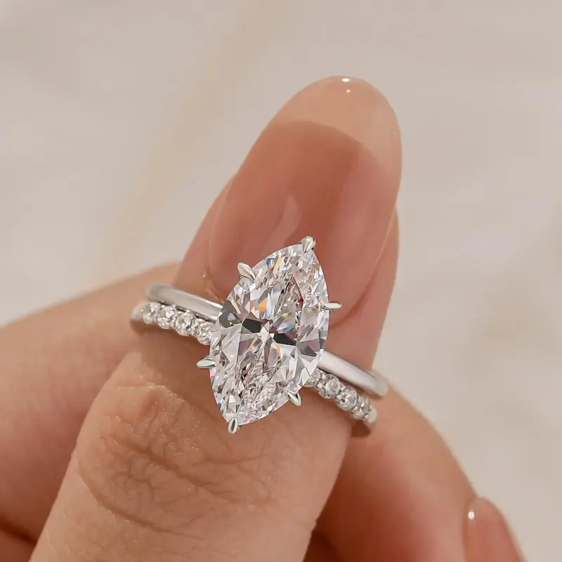 Effinny Marquise Cut 3.5ct Open Wedding Ring Set, S925 Sterling Silver Promise Ring, 5A Cubic Zirconia Bridal Set Rings, Anni...