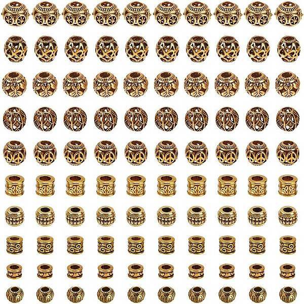 100Pcs 10 Styles Tibetan Style Alloy European Beads