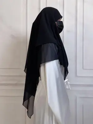 Women's Modest Minimalist Chiffon Khimar, Muslim Simple Fashion Solid Color Multi-layer Khimar for Women, Muslim Clothes Acce...