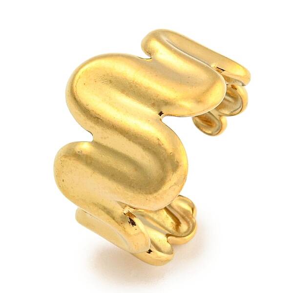 Ion Plating(IP) Wave 304 Stainless Steel Open Cuff Finger Rings for Women