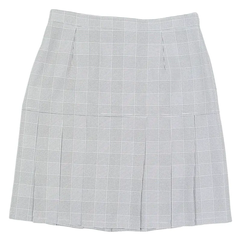 Womens Pleated Skirt White Knee Length Check M