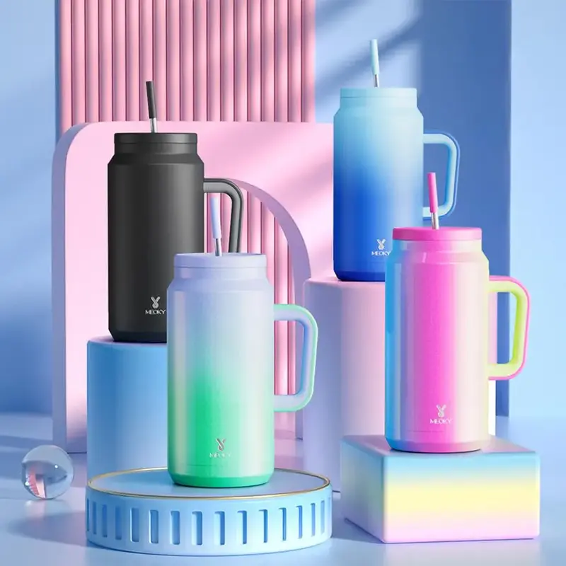 50oz Vacuum Flask With Handle & Straw, 1 Count/2 Counts Stainless Steel Travel Cup, Leak-proof Water Bottle For Outdoor Campi...