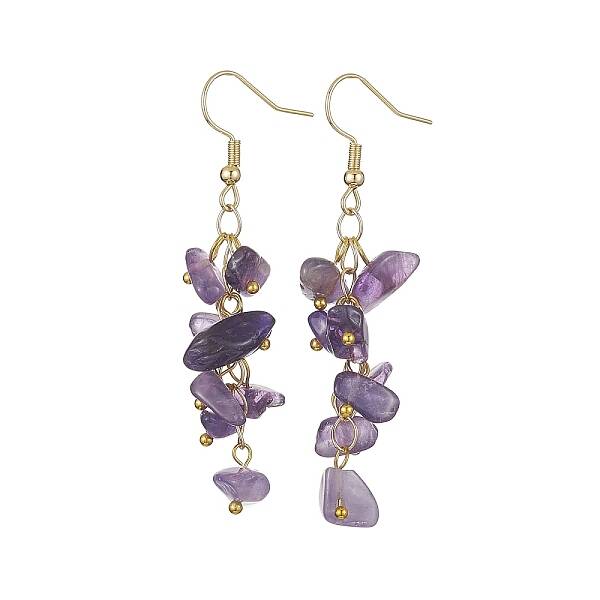 Natural Amethyst Chips Dangle Earrings