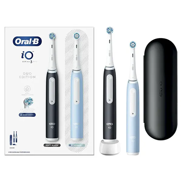 Oral B Spazzolino Elettrico Serie Io 3 Duo Nero/Blu Ghiaccio 2 Pezzi