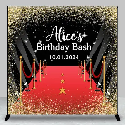 Golden Glitter Red Carpet Custom Birthday Backdrop - Aperturee