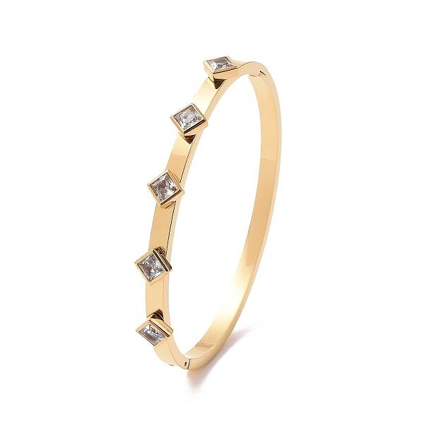 Ion Plating(IP) Cubic Zirconia Rhombus Hinged Bangle