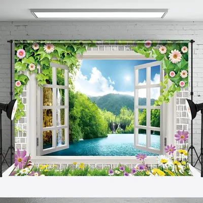 Spring White Window Floral Greeny Backdrop For Photo - Aperturee