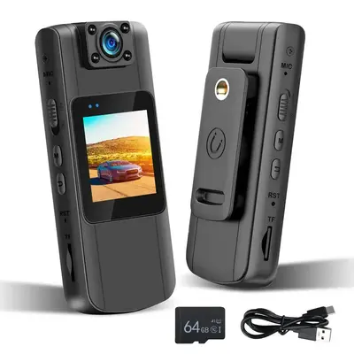 [64G Card] Body Cameras with Audio and Video Recording: Body Cam with 180° Rotatable Lens, 1920*1080P Bodycam, 5Hrs Recordin...