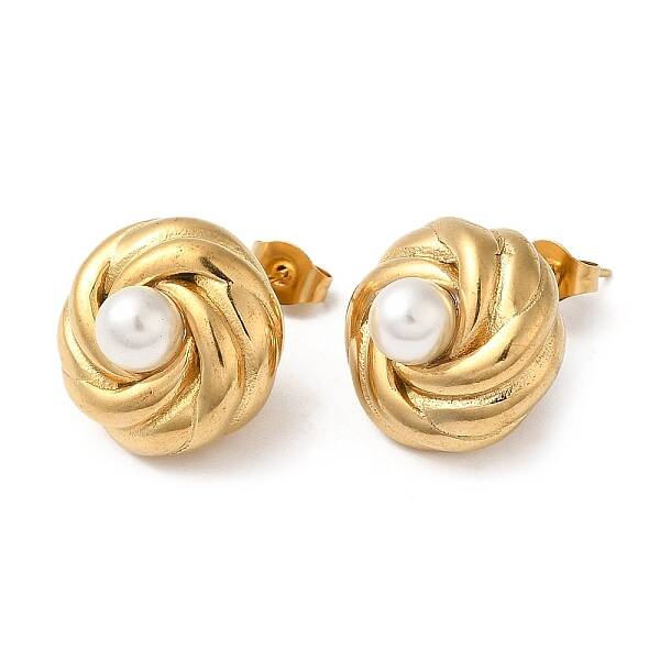Plastic Pearl Beaded Flower Stud Earrings