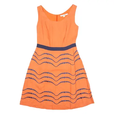 BODEN Womens Fit & Flare Dress Orange Linen Sleeveless Knee Length UK 8