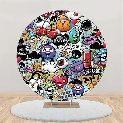 Hiphop Colorful Graffiti Round Dance Party Backdrop - Aperturee