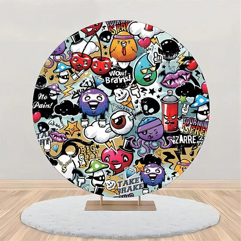 Hiphop Colorful Graffiti Round Dance Party Backdrop - Aperturee
