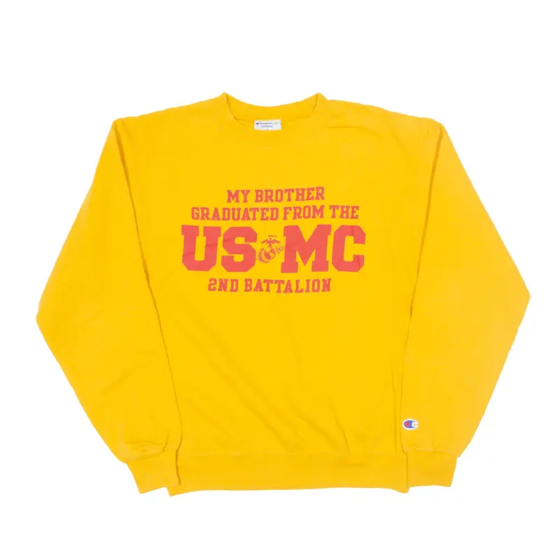 CHAMPION Eco USMC 2nd Battalion Parris Island USA Sweatshirt Yellow Mens S