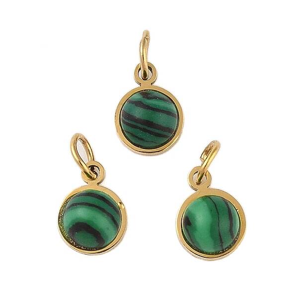 Ion Plating(IP) Synthetic Malachite Half Round Charms with Jump Ring
