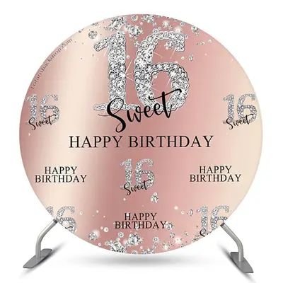 Aperturee Glitter Diamond Sweet 16 Birthday Round Backdrop | Round Backdrop Fabric Cover | Circle Party Backdrop | Round Back...
