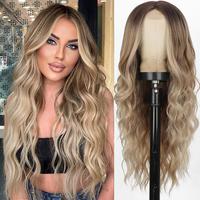 Ombre Blonde Wig for Women 26 Inches Long Wavy Blonde Middle Part Wigs with Dark Root Synthetic Heat Resistant Wig for Outdo...