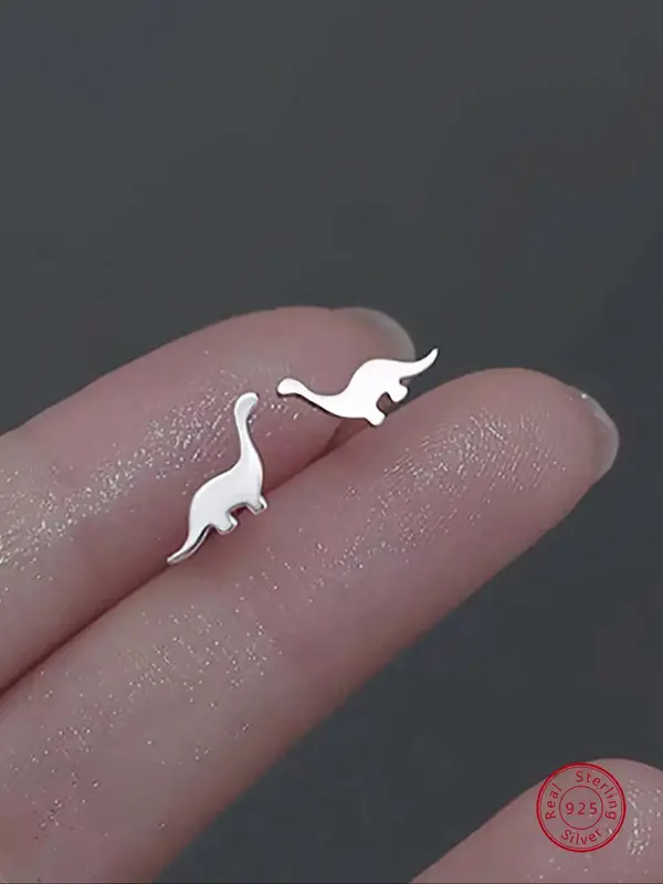 925 Sterling Silver Cute Dinosaur Design Stud Earrings, Fashion Jewelry for Party, Daily Clothing Decor, Trendy All-match & E...