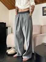Men's Solid Color Wide Leg Pants, Loose Casual Comfy Trousers for Spring & Fall, Men's Bottoms for Daily Wear, Athletic Botto...