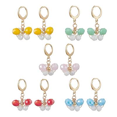 7 Pairs 7 Colors Alloy Dangle Leverback Earrings