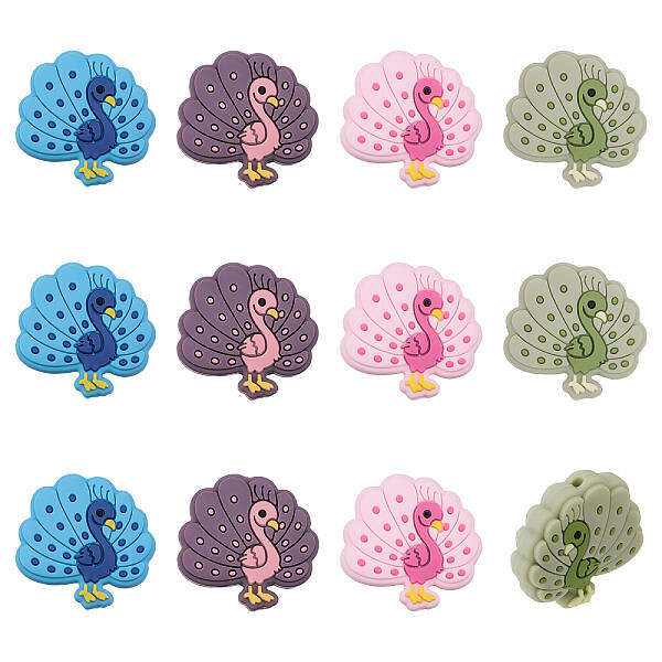 12Pcs 4 Colors Food Grade Eco-Friendly Silicone Beads