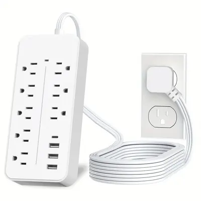 Flat Plug Surge Protector Power Strip With 5 Ft Flat Extension Cord, 4 USB Charging Ports (3 USB A Ports & 1 USB C Ports), 8 ...