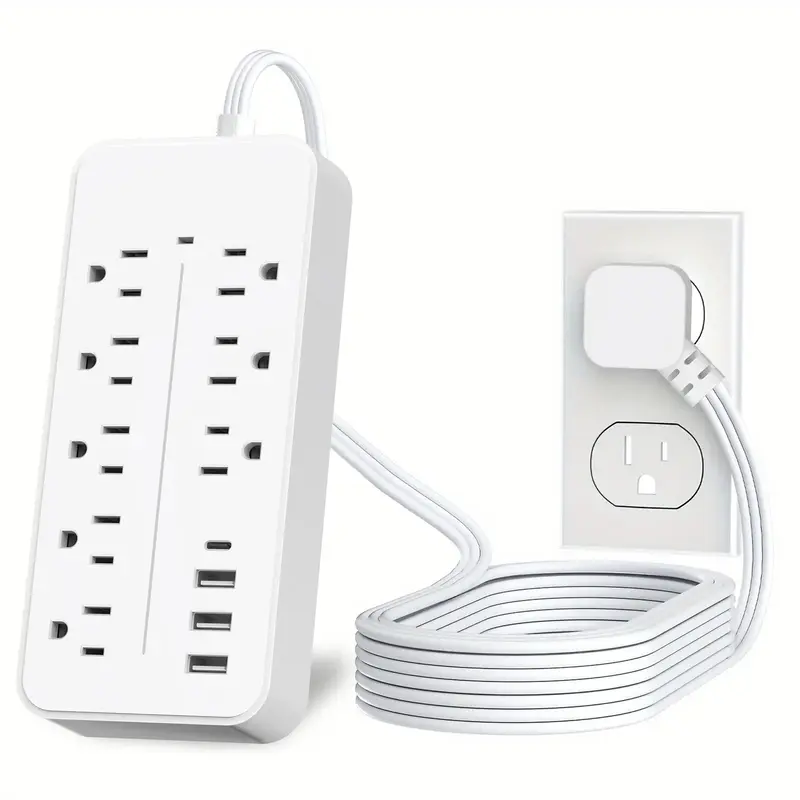 Flat Plug Surge Protector Power Strip With 5 Ft Flat Extension Cord, 4 USB Charging Ports (3 USB A Ports & 1 USB C Ports), 8 ...