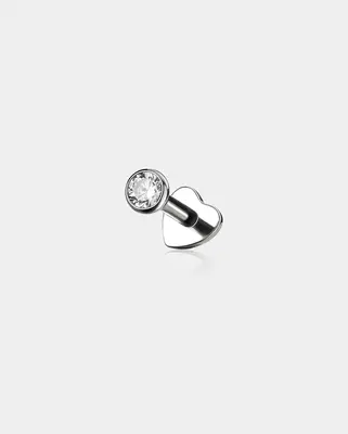 Threadless Bezel CZ Star Heart Flat Back Cartilage Stud Mantis Piercing Nose Jewelry - Heart / 3mm CZ