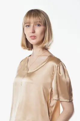 Champagne V-Neck Blouse | Size: S | Color: Champagne