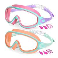 Kids Swimming Goggles, 2 Counts/set Anti-fog Goggles with Earplugs, Wide Vision Design Comfortable Silicone Material Goggles ...