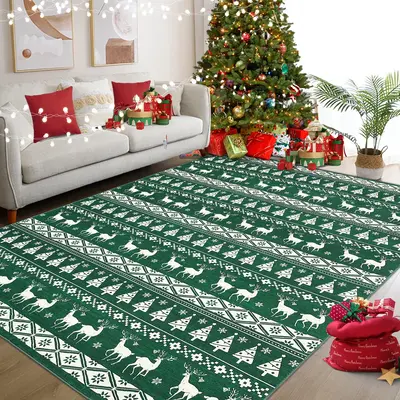 Garvee Christmas Area Rug 9x12 Green Washable Living Room Carpet Xmas Snowflake Holiday Decor Indoor Bedroom Throw Rug Decora...