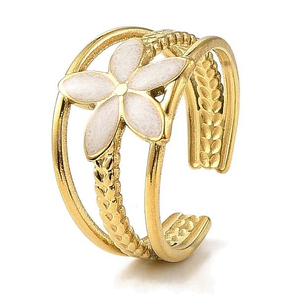 Flower 304 Stainless Steel Enamel Open Cuff Rings for Women