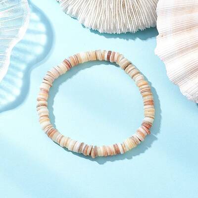 Natural Freshwater Shell Disc Beads Stretch Bracelets for Men Women