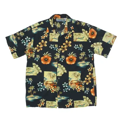 BIG CREEK CLOTHING CO Hawaiian Shirt Black Floral Short Sleeve Mens L