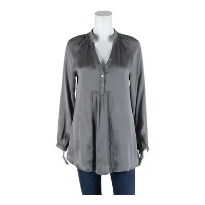 ZARA BASIC Blouse Grey V-Neck Long Sleeve Womens S