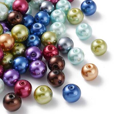 Mixed Color Round Glass Pearl Beads