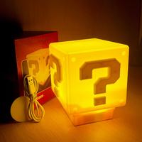 Super Bros Question Block Lamp,Square LED Night Light with USB Cable,Table Lamp with Play Game Coin Sound Effect,Bedside Lamp...