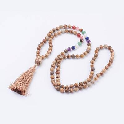 Natural Picture Jasper Tassel Pendant Necklaces