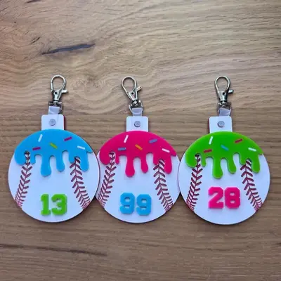 Personalized Ice Cream Drip bag tag, baseball mom, baseball player bag bag tag