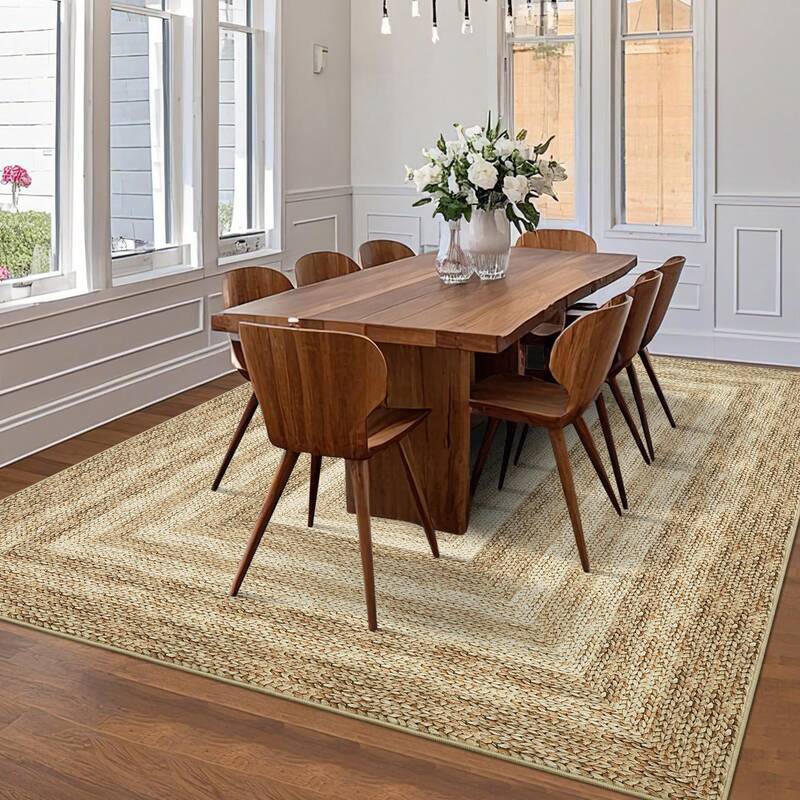 Garvee Natural-Style Bordered Area Rug 10x13, Washable Non-Slip Low Pile Soft Carpet for Living Room Bedroom Office