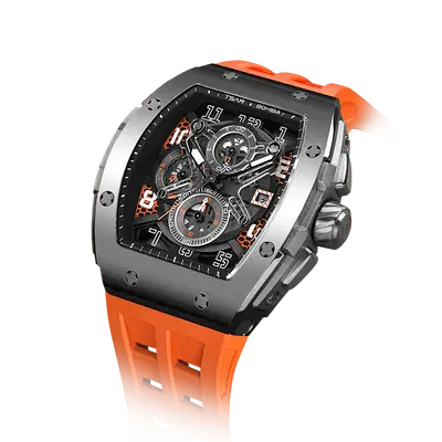 TSAR BOMBA Men's Luxury Quartz Chronograph Watch | Silver Orange | Tonneau Stainless Steel Case | Sapphire Glass | 50M Waterp...